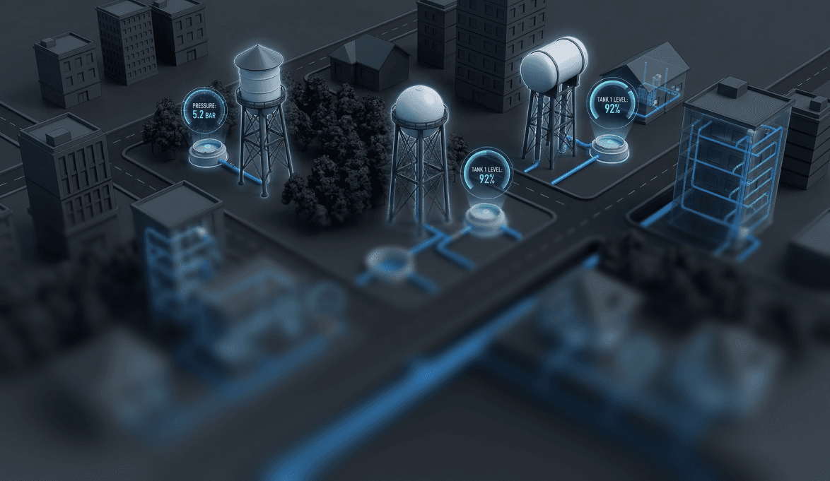 3D visualization of a smart water distribution network.